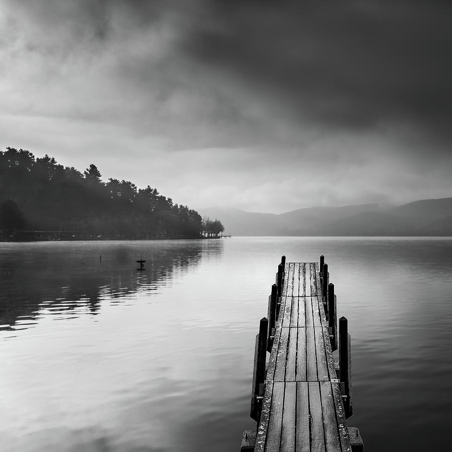 Black And White Photograph - Lake View With Pier II by George Digalakis