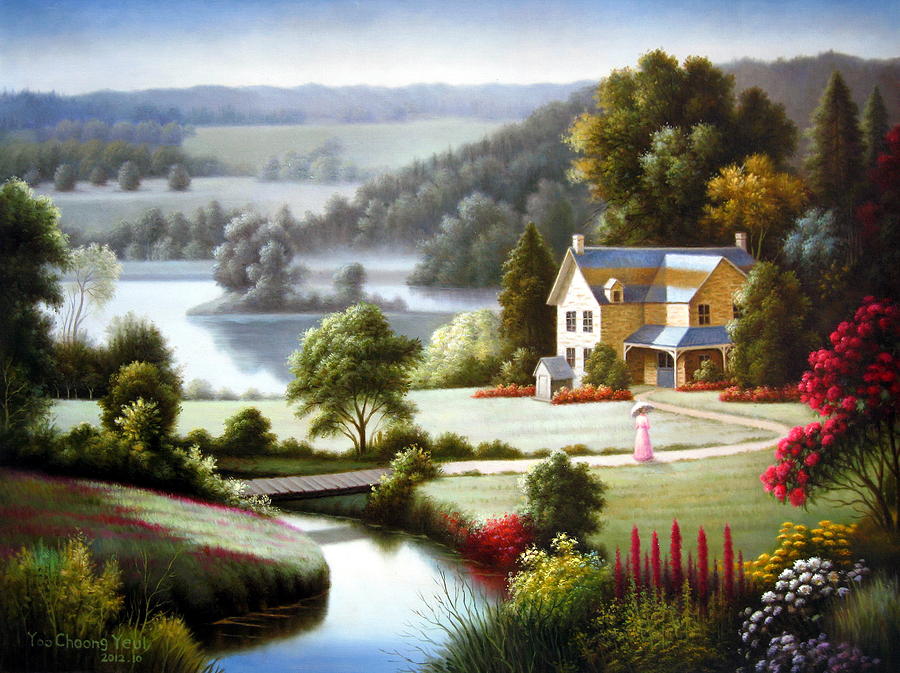 Lake villa Painting by Yoo Choong Yeul