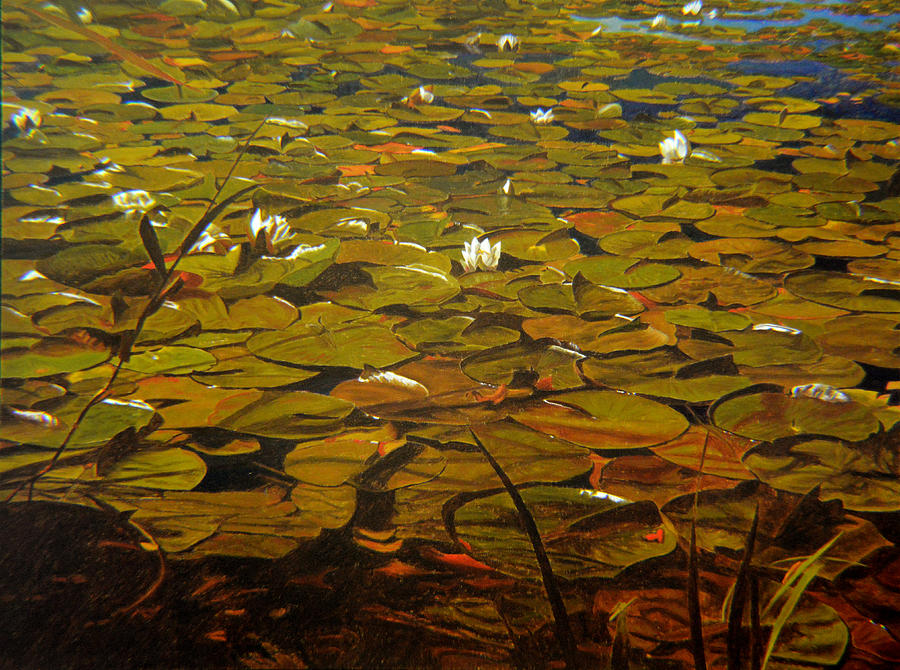 Lake Washington Lily Pad 5 Painting by Thu Nguyen