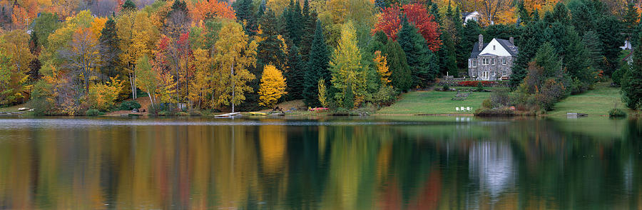 Fall Photograph - Lake With House, Canada by Panoramic Images