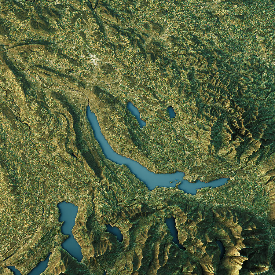 Lake Zurich Topographic Map Natural Color Top View Photograph by FrankRamspott