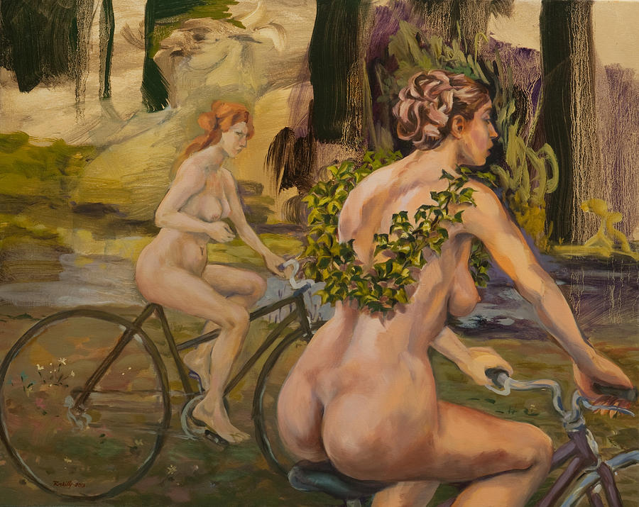 Lakeside girls on a naked ride  Painting by Peregrine Roskilly