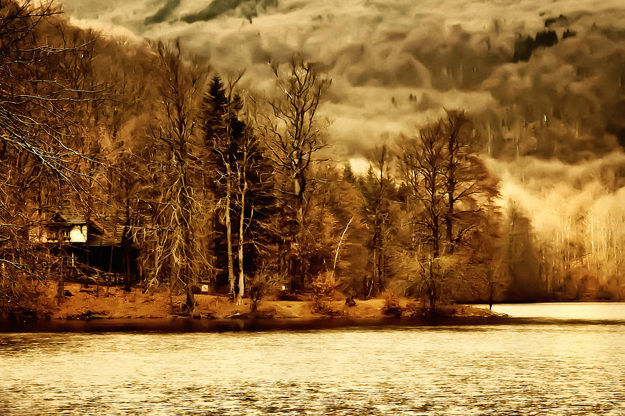 Abstract Photograph - Lakeside Log Cabin by Roman Solar