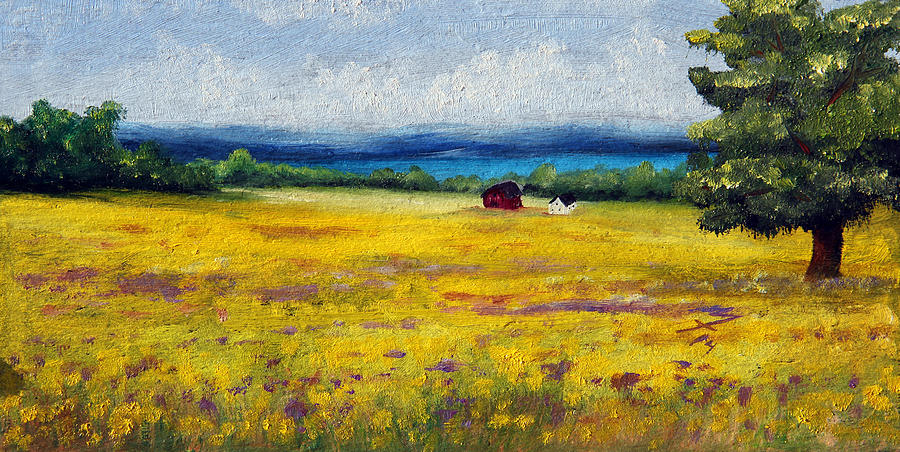 Lakeside Mustard Fields Painting by Meaghan Troup