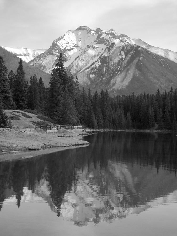 Johnson Lake, Banff - Lakeside Trails - Black and White Photograph by Ian McAdie