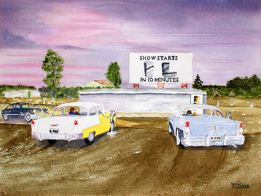 Lakevue Drive In Theater Painting by Richard Stedman