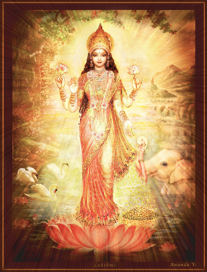 Lakshmi Goddess of Fortune vintage Mixed Media by Ananda Vdovic
