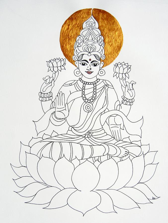 971 / 5000 Resultados de traducción Hindu goddess Lakshmi line drawing  vector illustration, asian spiritual symbol, oriental wisdom, yoga, om,  aum