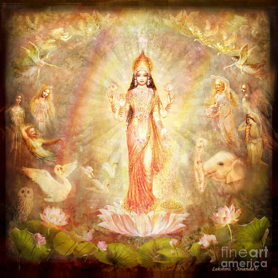 Lakshmi With Angels And Muses Mixed Media