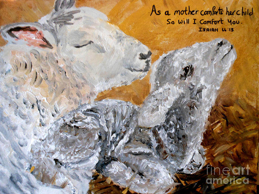 Sheep Painting - Lamb and Mother by Amanda Dinan