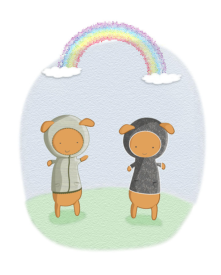 Lamb Carrots Cute Friends Under a Rainbow Illustration Digital Art by Lenny Carter