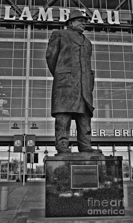 Lambeau Field and Vince BW Photograph by Tommy Anderson