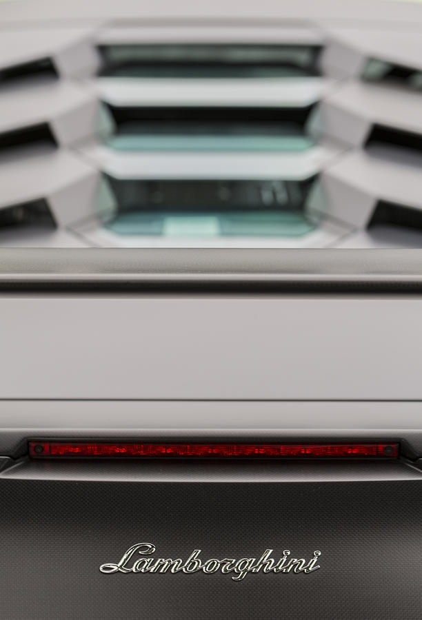 Lambo Logo and Tail Detail Grey Photograph by Scott Campbell