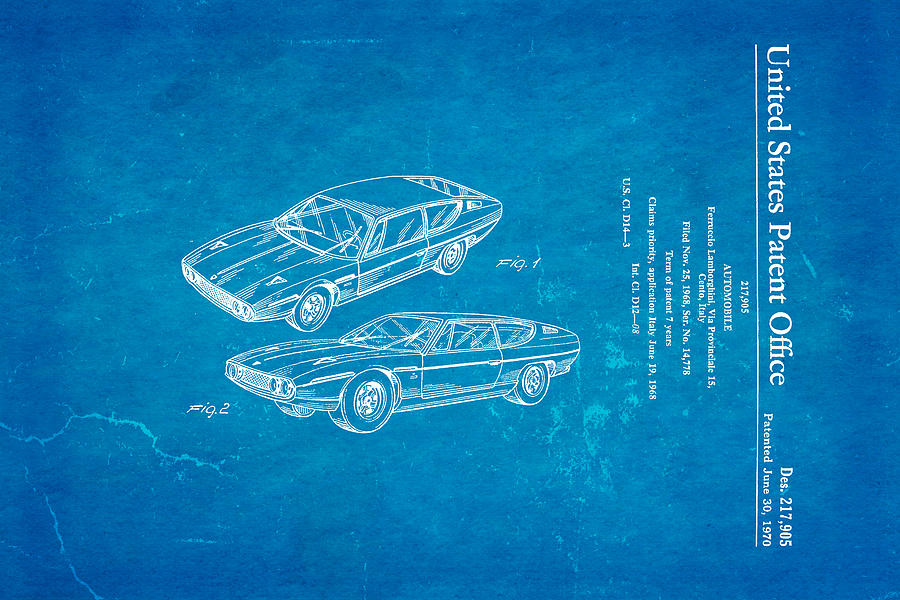 Lamborghini Espada Design Patent Art 1970 Blueprint Photograph by Ian Monk