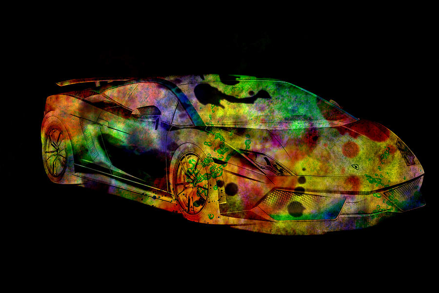 Transportation Painting - Lamborghini gallardo colorful abstract on black background by Eti Reid