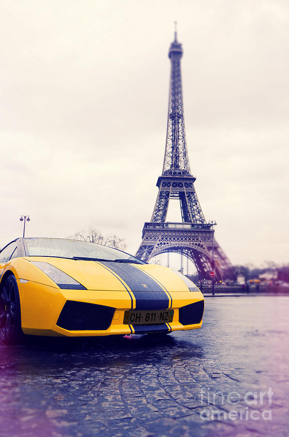 Lamborghini Gallardo in front of Eiffel Tower in Paris Photograph by Perry Van Munster