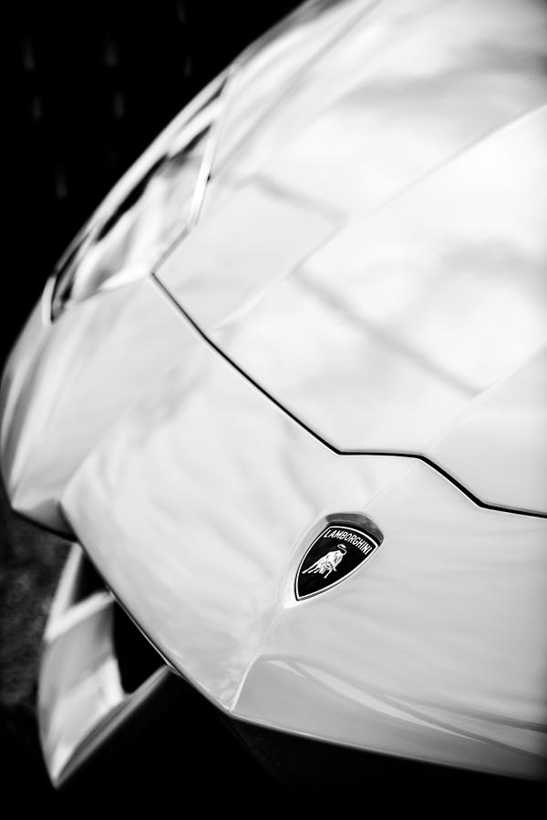 Lamborghini Hood Emblem -1661bw Photograph by Jill Reger