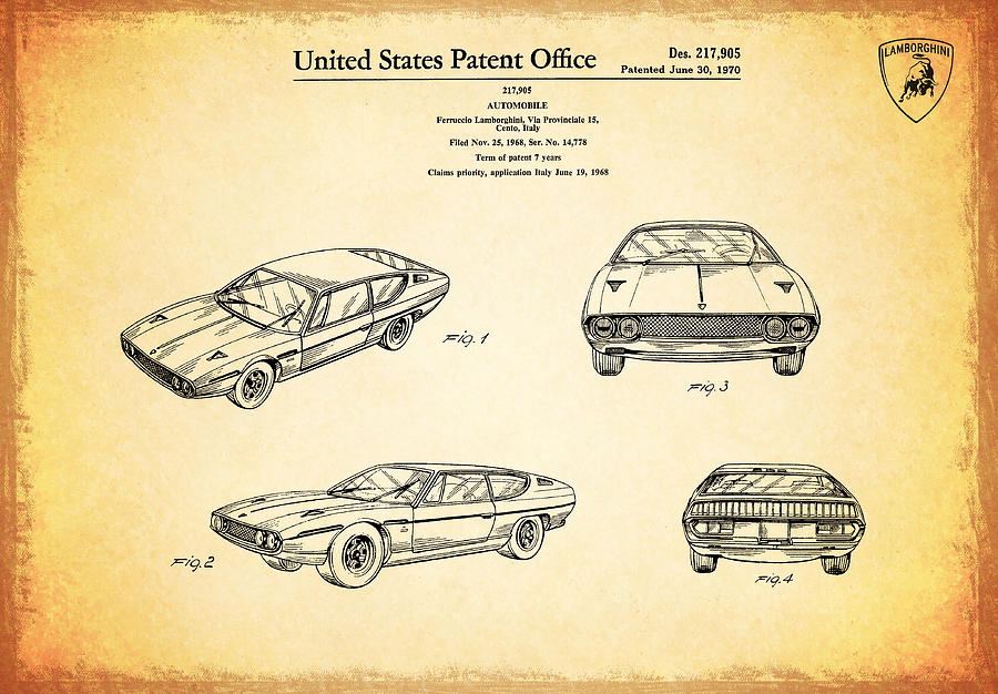 Car Photograph - Lamborghini Patent by Mark Rogan