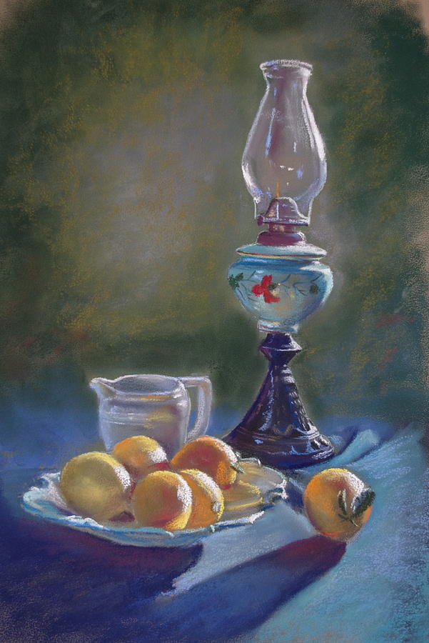 Lamp and Lemons Still Life Painting by Lynda Robinson