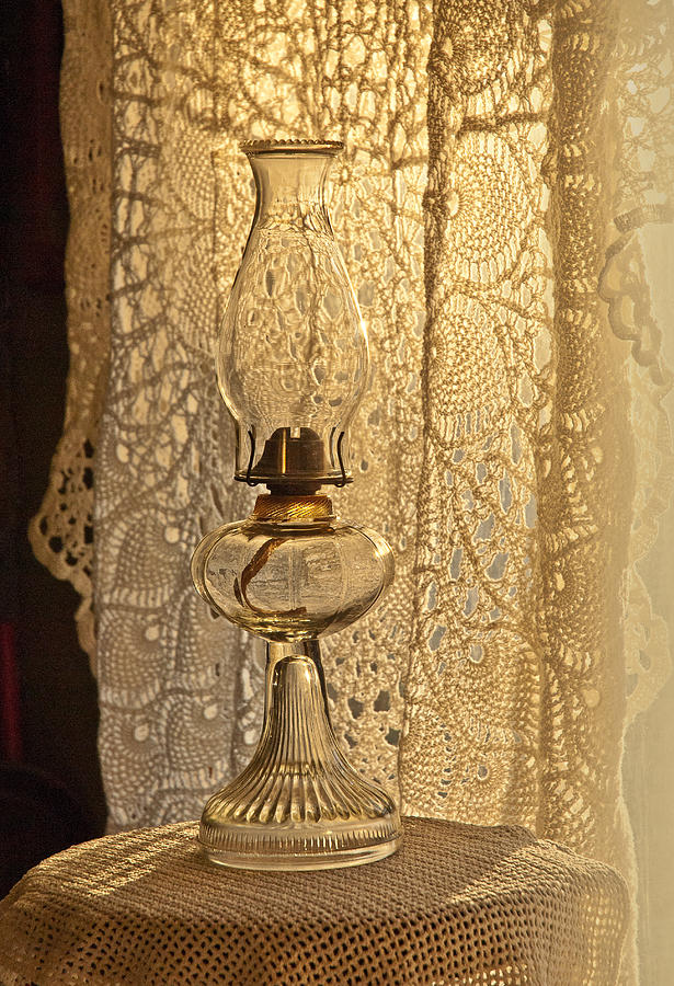 Coal Oil Lamp Photograph - Lamp by the window by Lena Wilhite