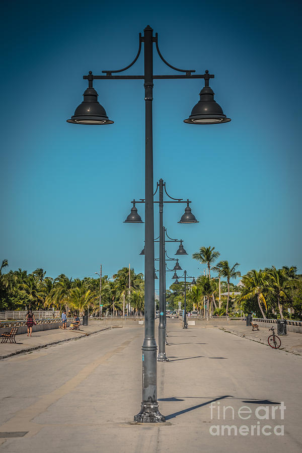 Portrait Photograph - Lamp Posts White Street Pier Key West - HDR Style by Ian Monk