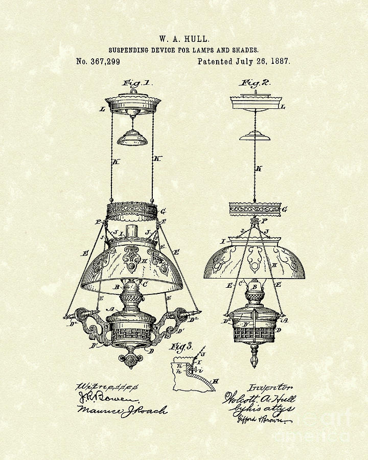 Lamp Suspender 1887 Patent Art Drawing by Prior Art Design