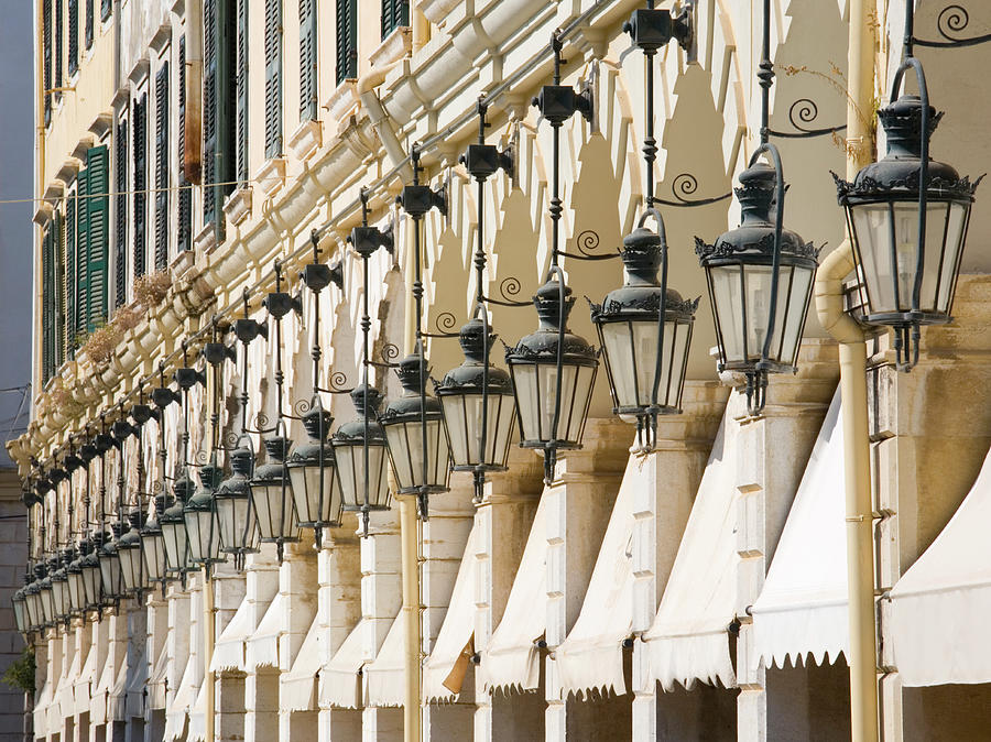 Lamps Lining The Liston, Corfu Town Photograph by David C Tomlinson