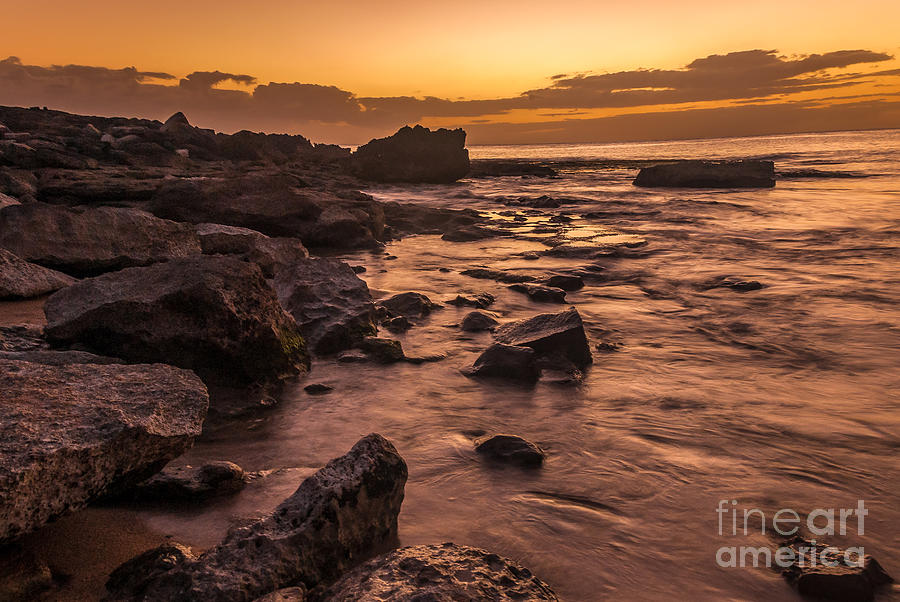 Lanai rocky beach sunset Photograph by Paul Quinn