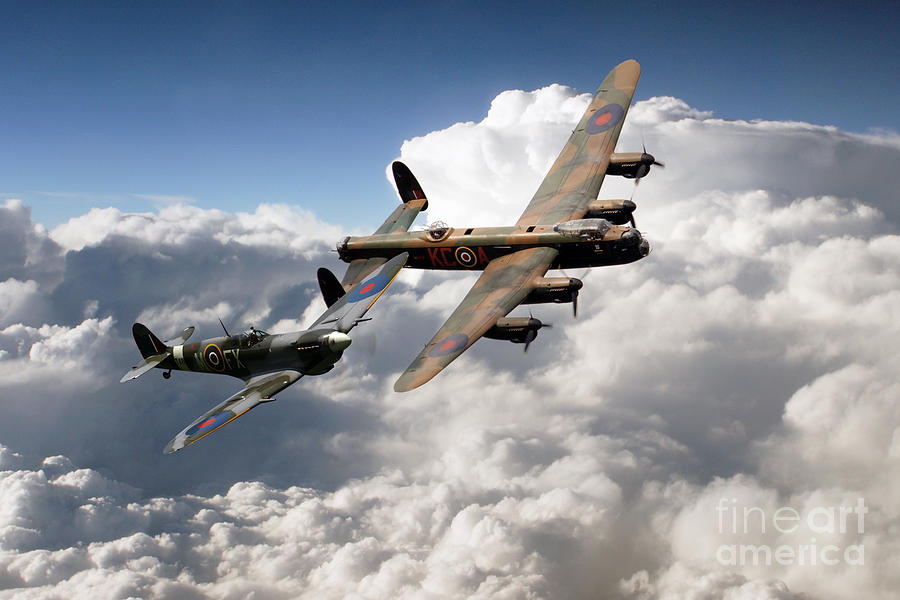 Lancaster and Spitfire  Digital Art by Airpower Art