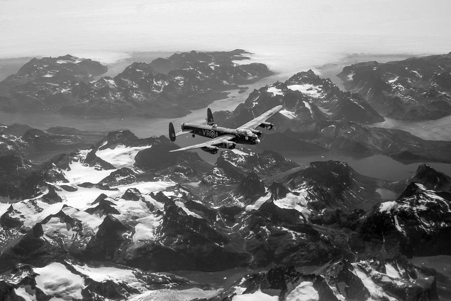 Lancaster over Greenland black and white version Digital Art by Gary Eason