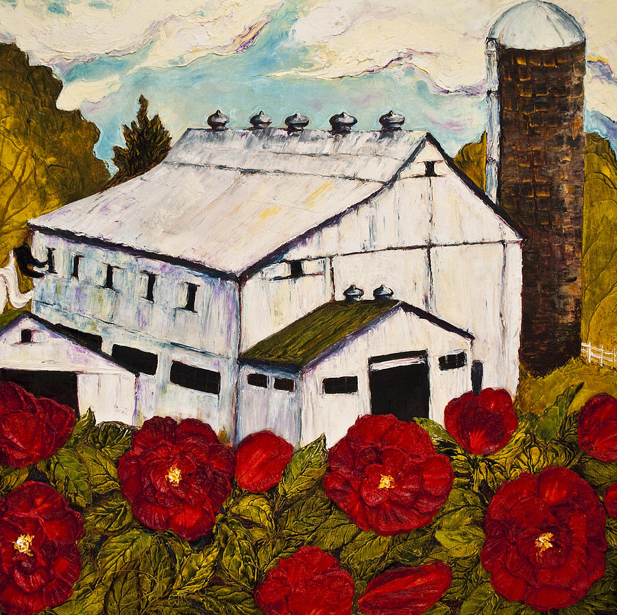 Lancaster Red Rose and Barn Painting by Paris Wyatt Llanso