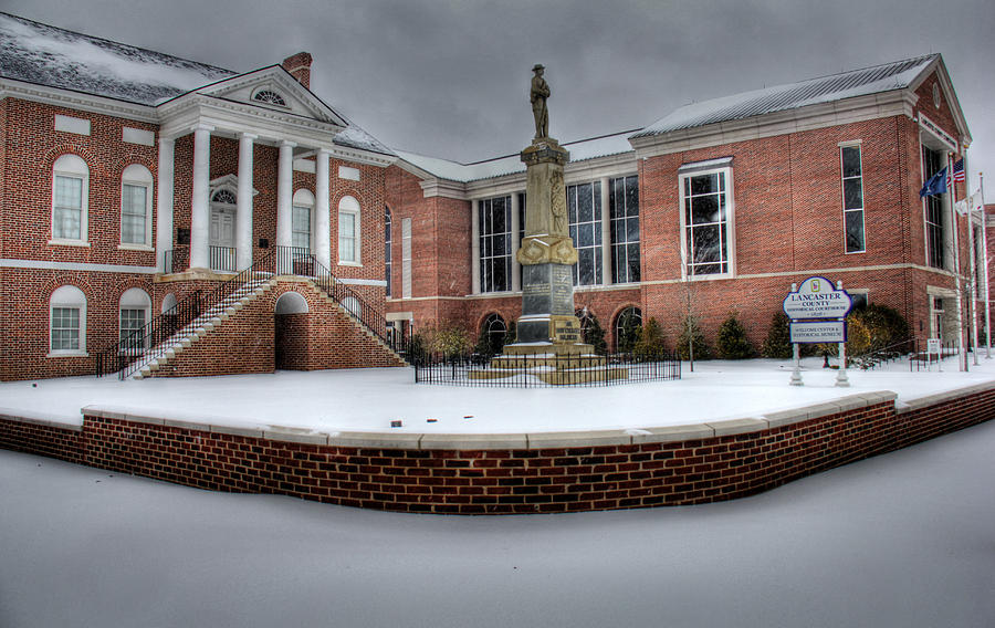 Lancaster SC old and new courthouse in the snow Photograph by Andy Lawless