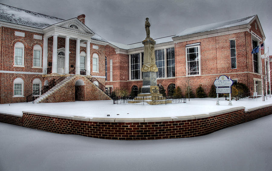 Lancaster SC old and new courthouse in the snow Dry Brush Photograph by Andy Lawless