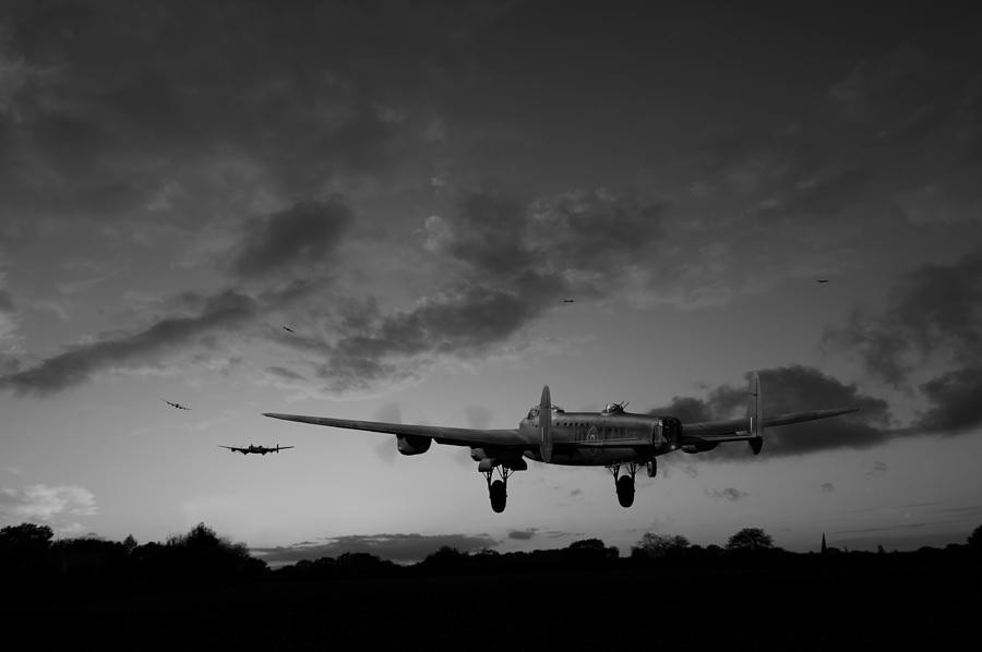 Lancasters taking off at sunset BW Photograph by Gary Eason
