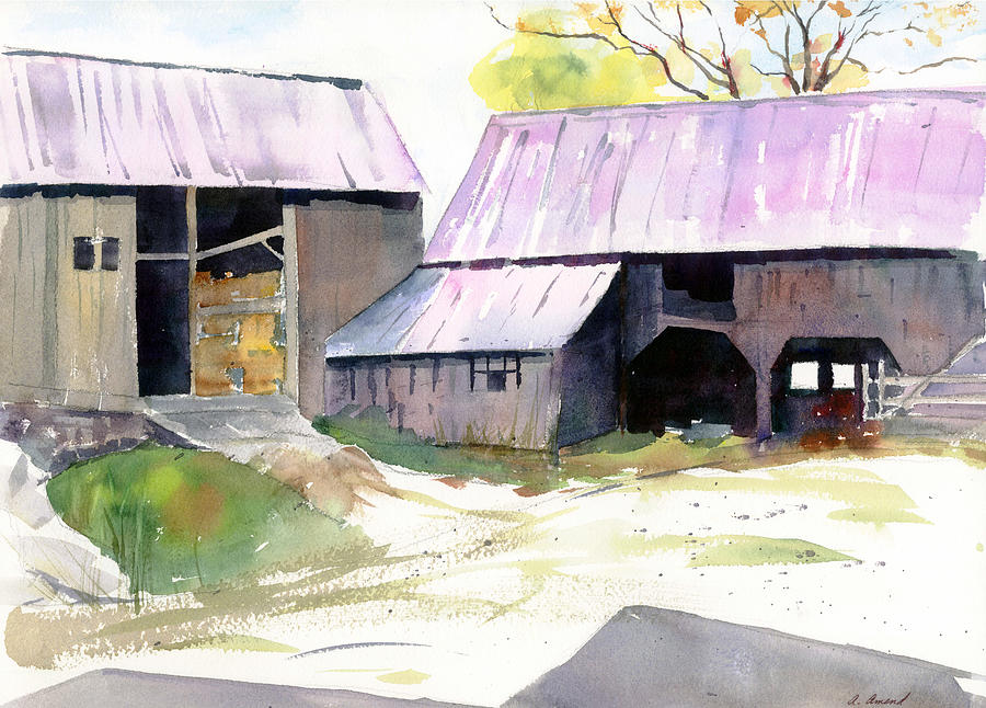 Barn Painting - Landgrove Barns by Amanda Amend