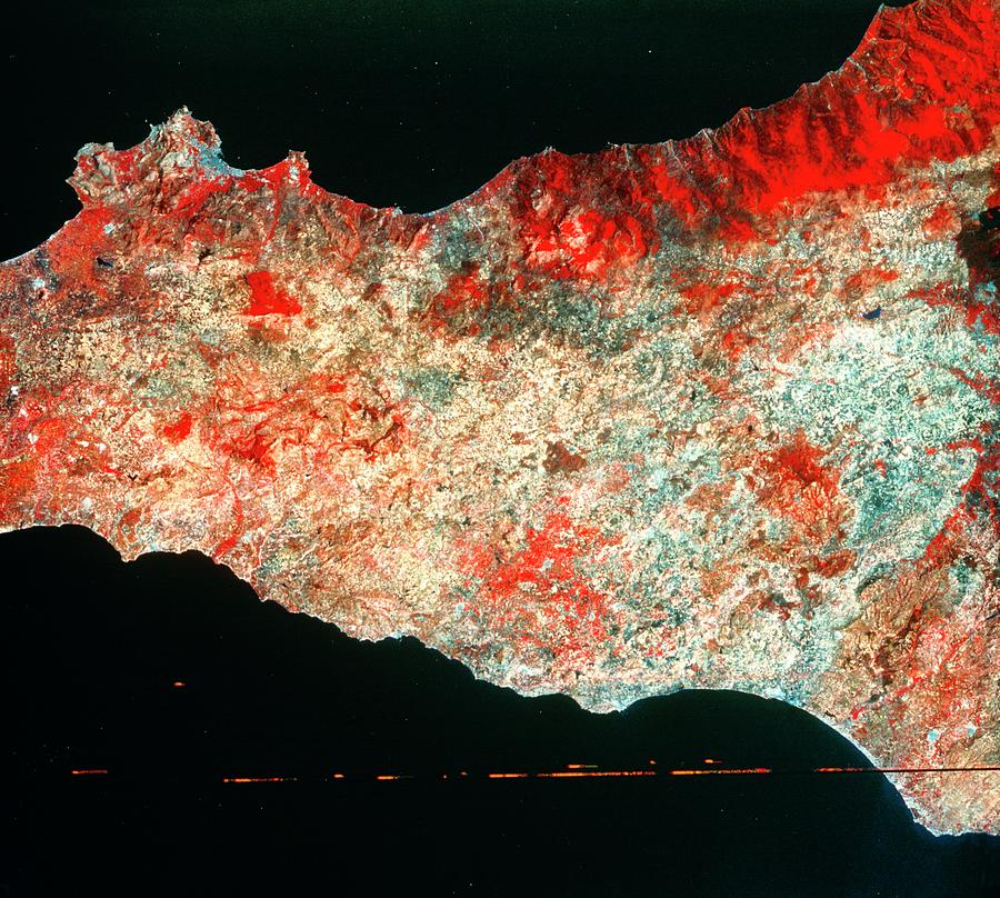 Landsat Image Of Central Sicily Photograph by Mda Information Systems/science Photo Library
