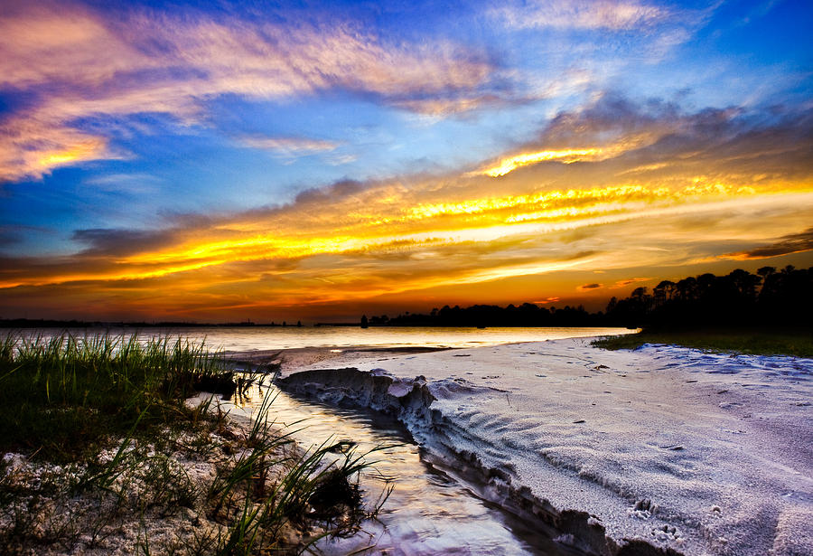Landscape Beach Sunset-Golden Sun Rays-Stream to the Sea Photograph by Eszra
