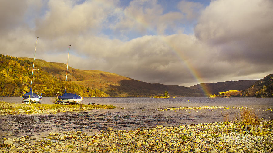 Nature Photograph - Landscape Boats On Ullswater by Linsey Williams
