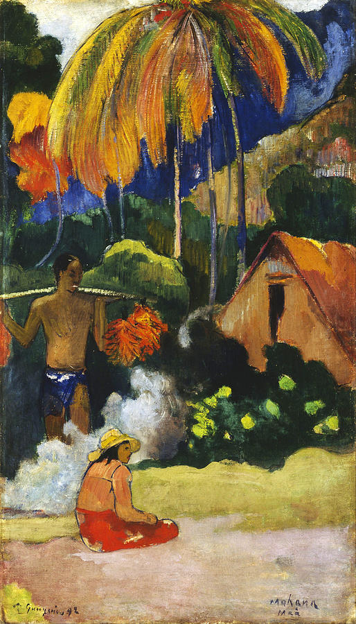 Landscape in Tahiti.Mahana Maa Painting by Paul Gauguin
