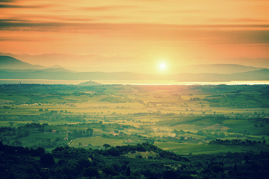 Landscape In Tuscany At Sunset Photograph by Zodebala