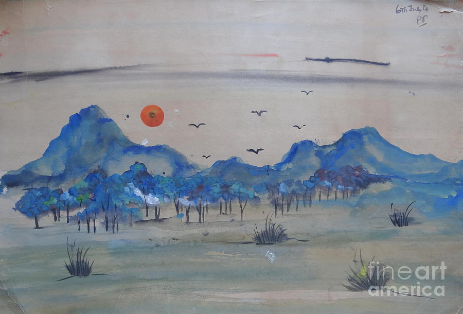 Landscape in Watercolour 2 Painting by Padamvir Singh