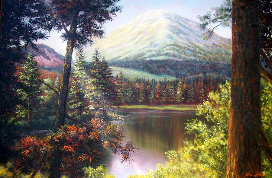 Landscape-lake And Trees Painting by Loxi Sibley