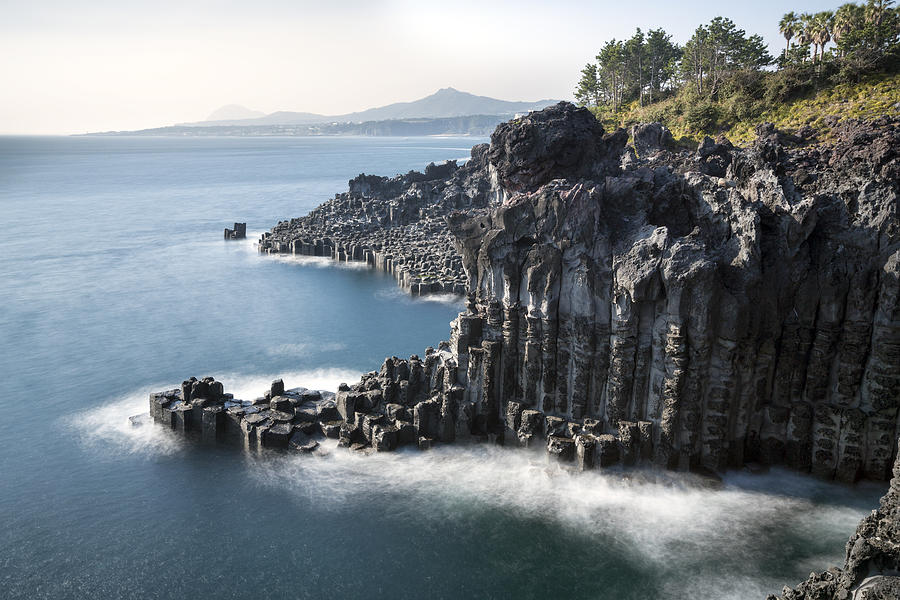 Landscape Of Cliff And White Of Wave At Jeju Island Photograph by Thianchai Sitthikongsak
