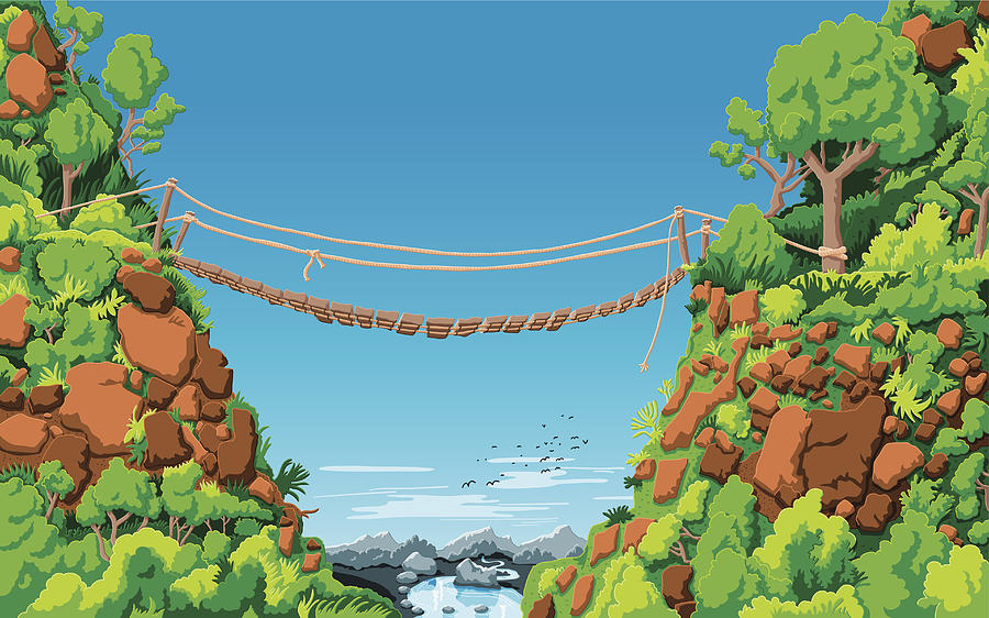 Landscape Rope Bridge Gully Drawing by FrankRamspott