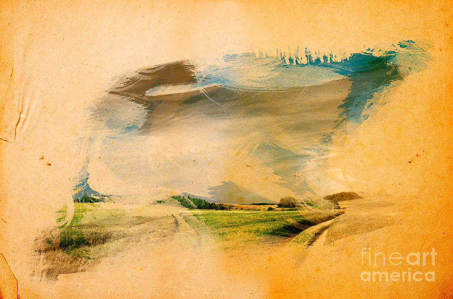Landscape splashed on old grunge paper Photograph by Michal Bednarek