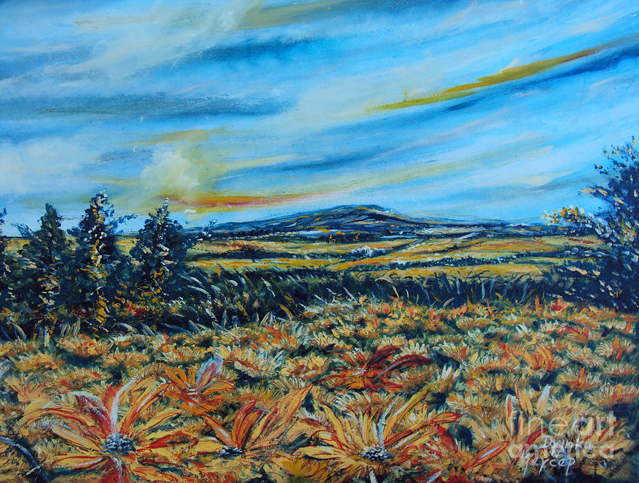 Clouds Painting - Landscape sunflowers field by Drinka Mercep Clouds Painting - Landscape sunflowers field by Drinka Mercep