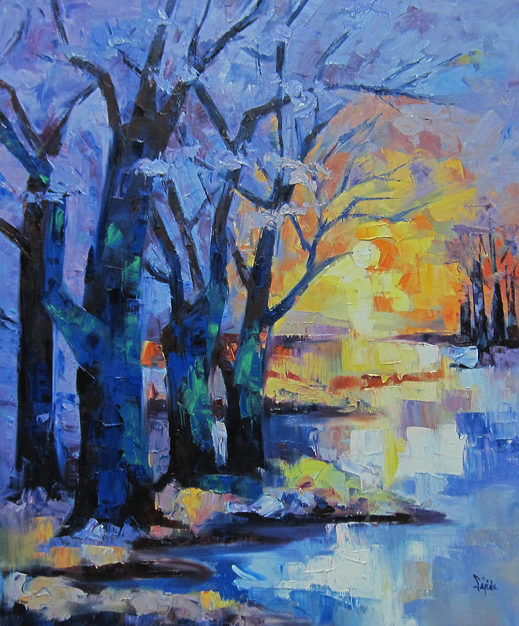 Tree Painting - Landscape Sunset at the Lake  by Sajida Hussain