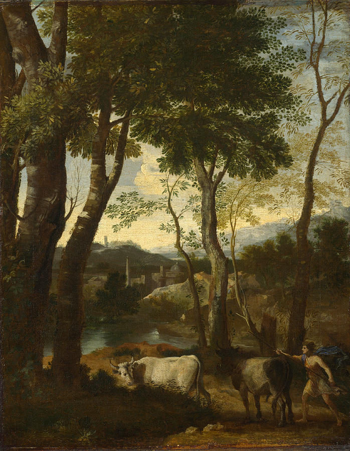 Landscape with a Cowherd Painting by Gaspard Dughet