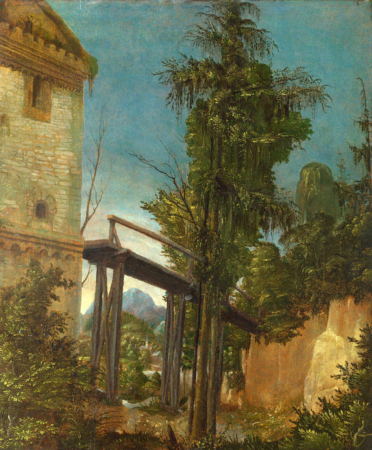 Albrecht Altdorfer Painting - Landscape with a Footbridge by Albrecht Altdorfer