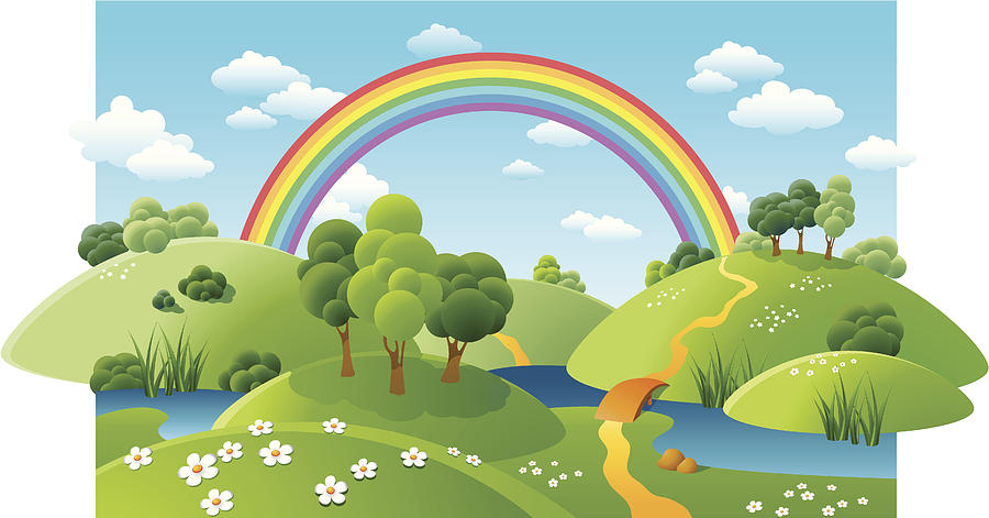Landscape With A Rainbow Drawing by Miava